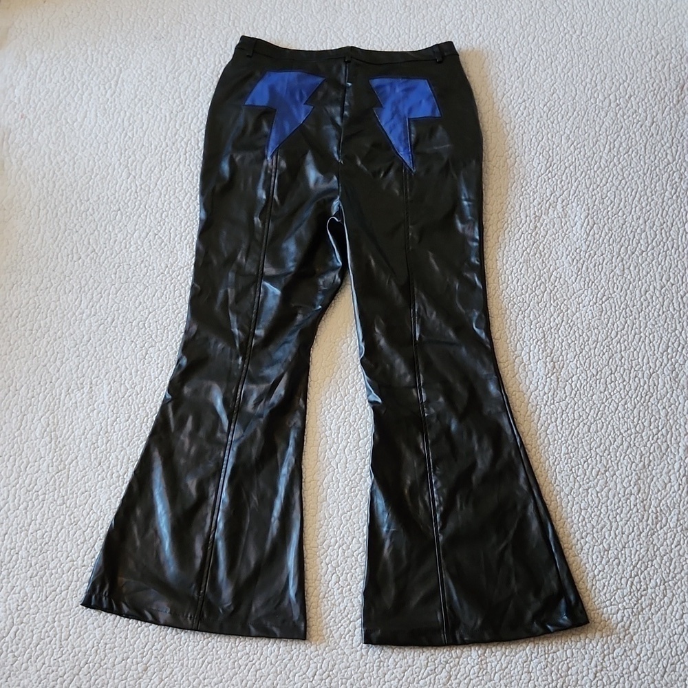 Nasty gal faux leather flare leg lightning bolt pants